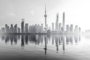 Obraz premium A simple vector illustration of the city skyline is represented by simple smooth lines, with clean lines and a minimalistic style, perfect for lifestyle or technology
