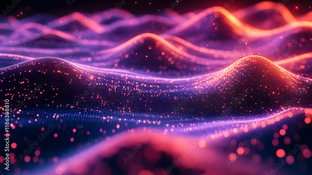 Poster electrifying futuristic digital network with vibrant glowing connections and data particles