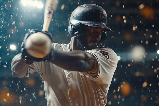 baseball player is swinging a bat at a ball. The image is in black and white and has a moody, dramatic feel to it - Powered by Adobe