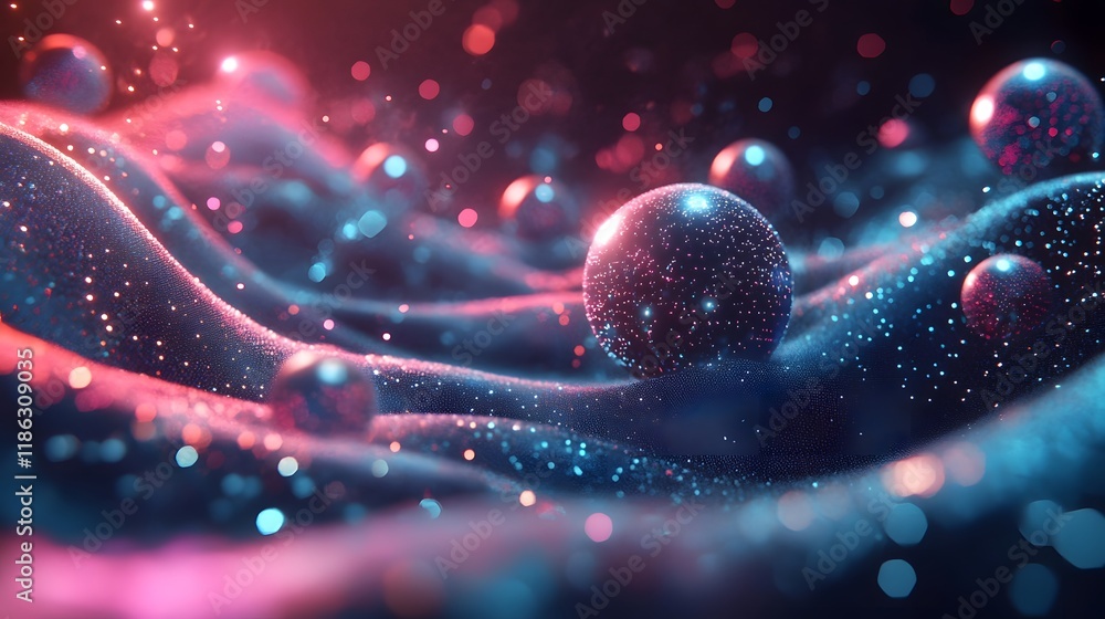Poster vibrant digital web visualization with luminous orbs and holographic pathways
