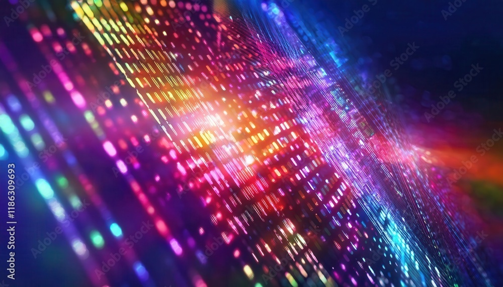 Poster vibrant abstract digital light matrix in a spectrum of colors, perfect for technology, data visualization, or modern design projects