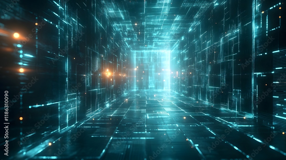 Poster cyber inspired virtual network design with glowing geometric elements