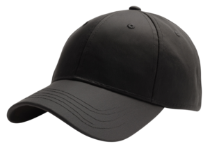 Black baseball cap isolated on a transparent background, PNG file