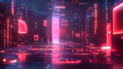 Captivating Cyber Network Design with Interconnected Glowing Elements and Geometric Patterns