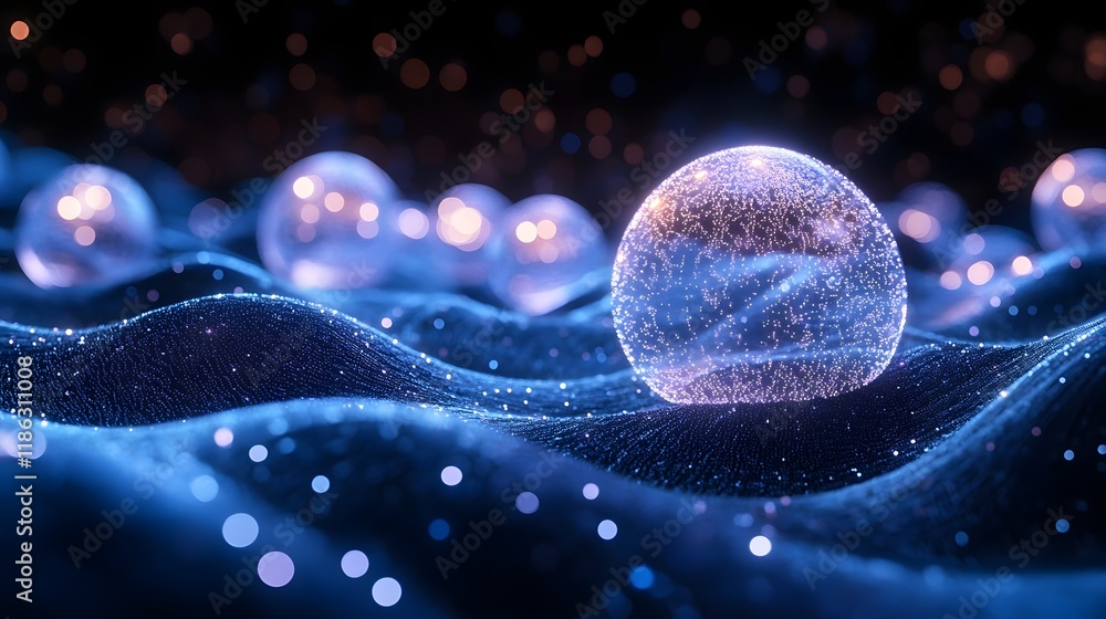Poster luminous digital visualization with intricate holographic pathways in cyber themed design