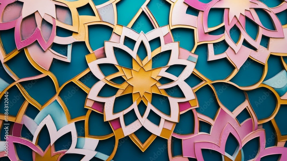 Poster colorful abstract floral pattern with intricate design elements and layered textures showcasing a be