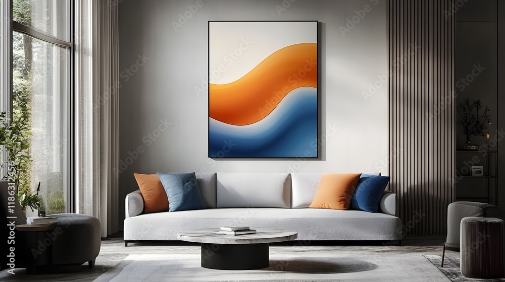 Aufkleber minimalist vertical canvas artwork with flowing shapes and serene gradient color palette