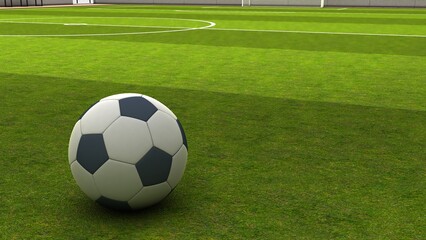 Black and white soccer and football ball in the field. Soccer ball or football. Perfect for sports advertising © adobedesigner