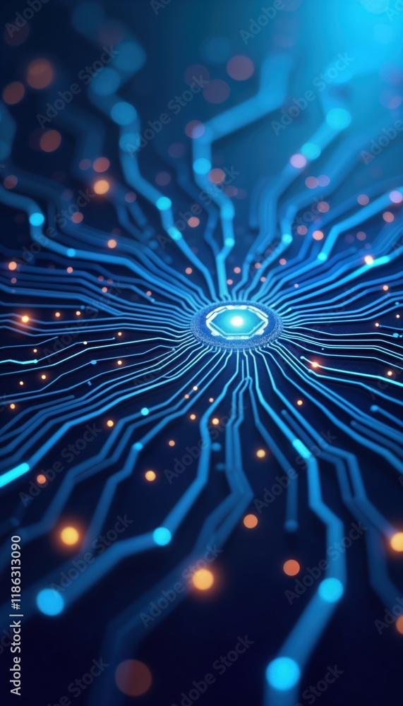 Leinwandbilder abstract tech design. vibrant blue background. glowing lines and lights. dynamic pattern. modern tec