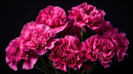 Obraz premium Vibrant pink carnations blooming against a dark background