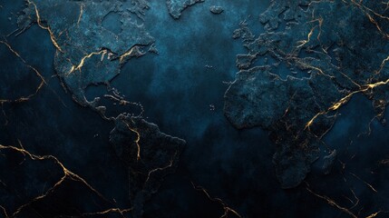 Global network textured map, dark blue, gold veins, background, website