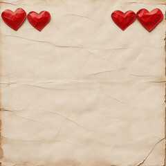nostalgic Valentine Day background featuring textured paper and red hearts, perfect for romantic messages or invitations. warm tones evoke love and affection