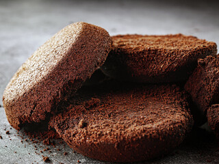 Close-up of coffee grounds from espresso machine. coffee ground on gray background