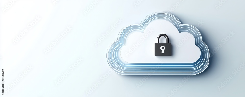 Poster a stylized cloud icon featuring a padlock, symbolizing cloud security and data protection in a digit