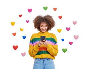 Woman Using Smartphone with Colorful Chat Bubbles | Messaging App Concept, Isolated