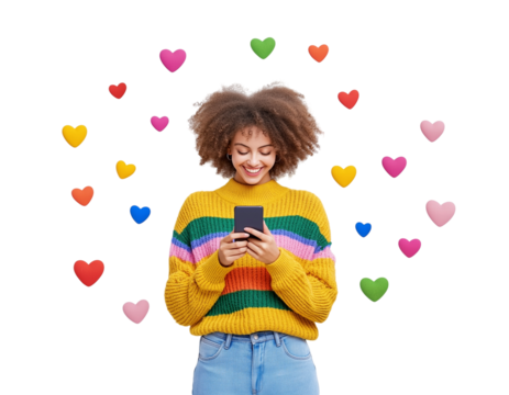 Woman Using Smartphone with Colorful Chat Bubbles | Messaging App Concept, Isolated