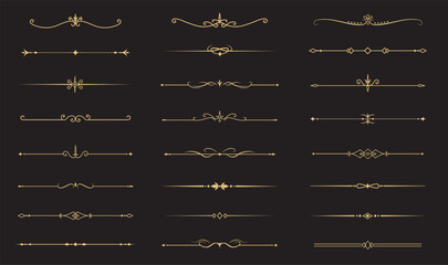 Set of Vintage decorative golden lines. text dividers. Gold line border. Lines separators, Borders, Vintage dividers, Underline elements. Vector illustration