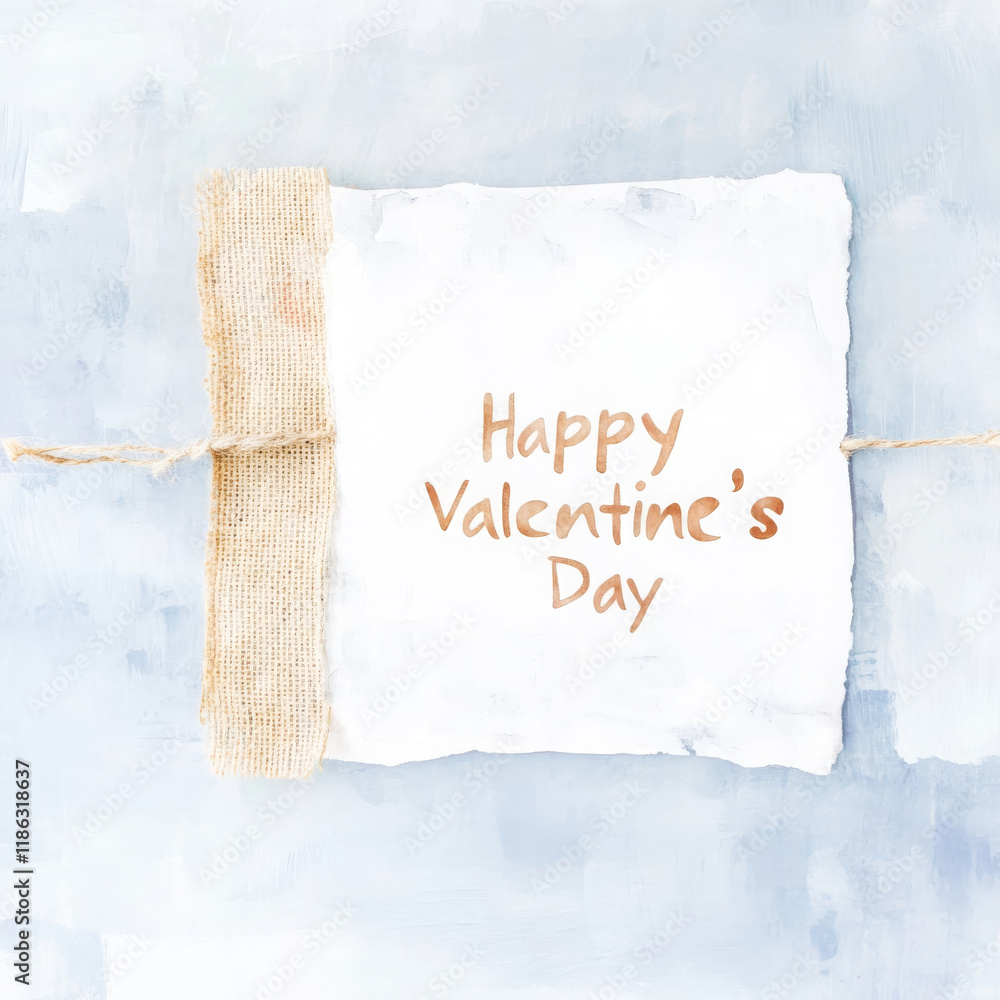 Poster happy valentine day greeting card with rustic design and twine. this charming card features textured