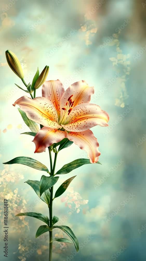 Poster stunning lily in bloom with soft blurred background highlighting its delicate colors and details at 