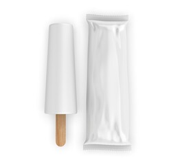 Blank stick ice cream packaging wrapper mockup template 3d illustration.