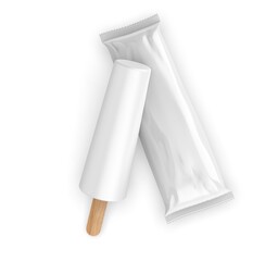Blank stick ice cream packaging wrapper mockup template 3d illustration.