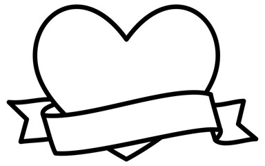 ラベルに巻かれたハート、シンプルでかわいい白黒のバレンタインアイコン