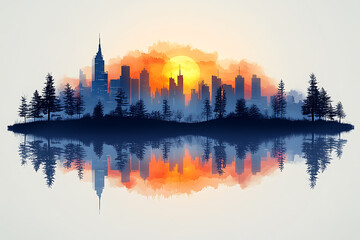 Fototapeta premium A simple vector illustration of the city skyline is represented by simple smooth lines, with clean lines and a minimalistic style, perfect for lifestyle or technology