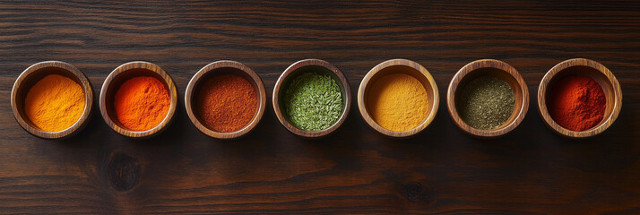Spice Array on Wooden Background