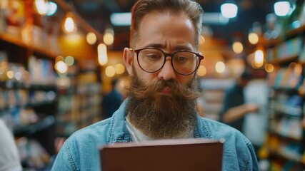 A man with a surprised look on his face is holding a book. This  will be useful for book covers, advertising of educational courses, as well as for articles about literature and self-development.