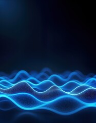 Abstract futuristic tech background with vibrant blue glow. Dynamic wave patterns create modern design. Suitable for websites posters. Illustration evokes sense of innovation, digital connectivity.