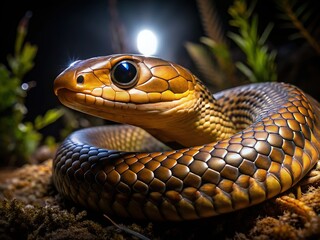 Obraz premium Nocturnal Northern Brown Snake in Australian Bush, Night Wildlife Photography