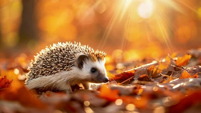 cute hedgehog in autumn park