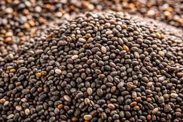Organic Chia Seeds Pile Top View - Healthy Superfood Background