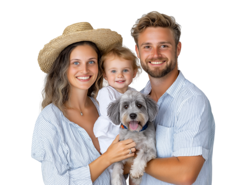 Happy Family with Dog | Parents, Child, and Pet Together, Isolated