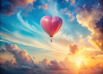 Fototapeta premium Pastel Sky Heart Balloon: Love, Uplifting, Minimalist Stock Photo