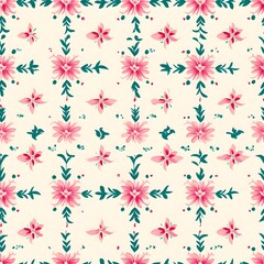 Delicate Geometric Floral Pattern in Harmonious Teal and Pink Hues