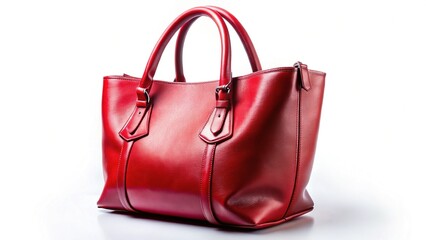 Red Leather Tote Bag Isolated on White Background - Night Studio Photography