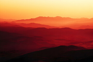 Fototapeta premium Crimson Sunset Mountains Illustration