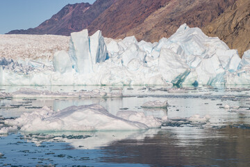 Icebergs and Qooqqup glaciar in Qooqqut fjord (South Greenland)