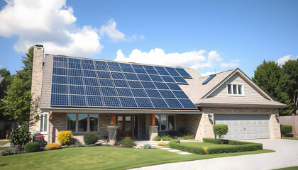 Fototapeta premium Home owner using solar panels for clean sustainable energy, masterpiece, with white tones