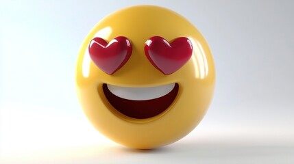 3D emoji with heart-shaped eyes and a bright smiling face on a white background. This high-quality design conveys love, joy, and happiness in a clean and modern minimalist style.  
