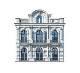 Obraz premium 3D building with an arched facade and multiple rows of windows, classical and modern design. Suitable for urban architectural concepts and visualizations. Isolated on transparent background, png