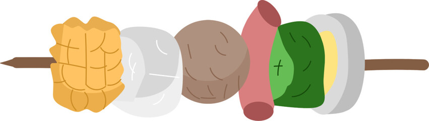 Vegetable and meat satay clipart drawing 
