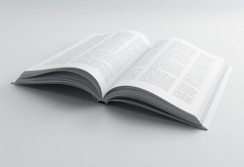 Obraz premium Open book with text on white surface.