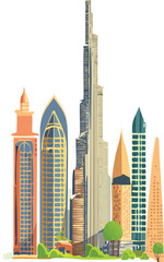 Obraz premium a stylized skyline of skyscrapers. The tallest structure is in the center, with other buildings tapering off on either side