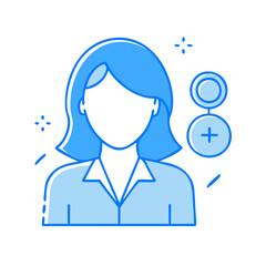 female in blue vector icon, women’s day vector illustration - simple illustration of female in blue perfect for logos, and holidays -themed designs.