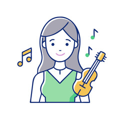 female musician vector icon, women&rsquo;s day vector illustration - simple illustration of female musician perfect for logos, and holidays -themed designs.
