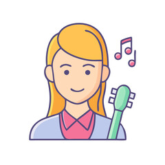 female musician vector icon, women’s day vector illustration - simple illustration of female musician perfect for logos, and holidays -themed designs.