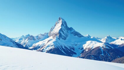 Obraz premium snow capped mountain against clear blue sky landscape, serene, winter