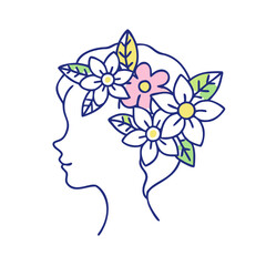 flowers in hair vector icon, women’s day vector illustration - simple illustration of flowers in hair perfect for logos, and holidays -themed designs.